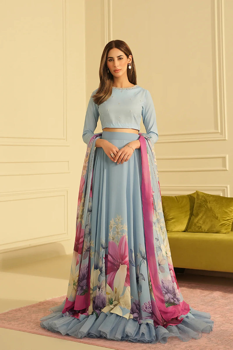 Blue Digital Printed Silk Set | Ready to Wear