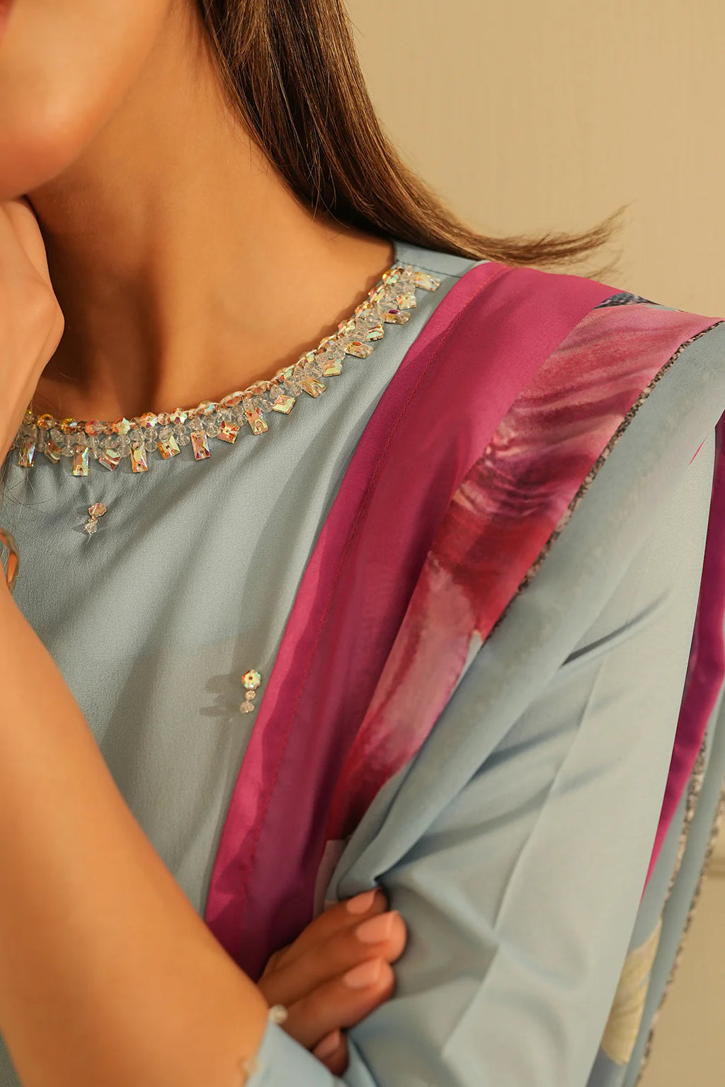 Blue Digital Printed Silk Set | Ready to Wear