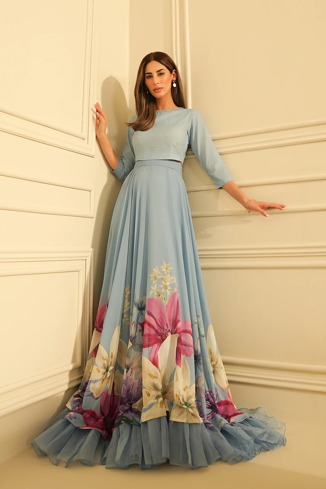 Blue Digital Printed Silk Set | Ready to Wear