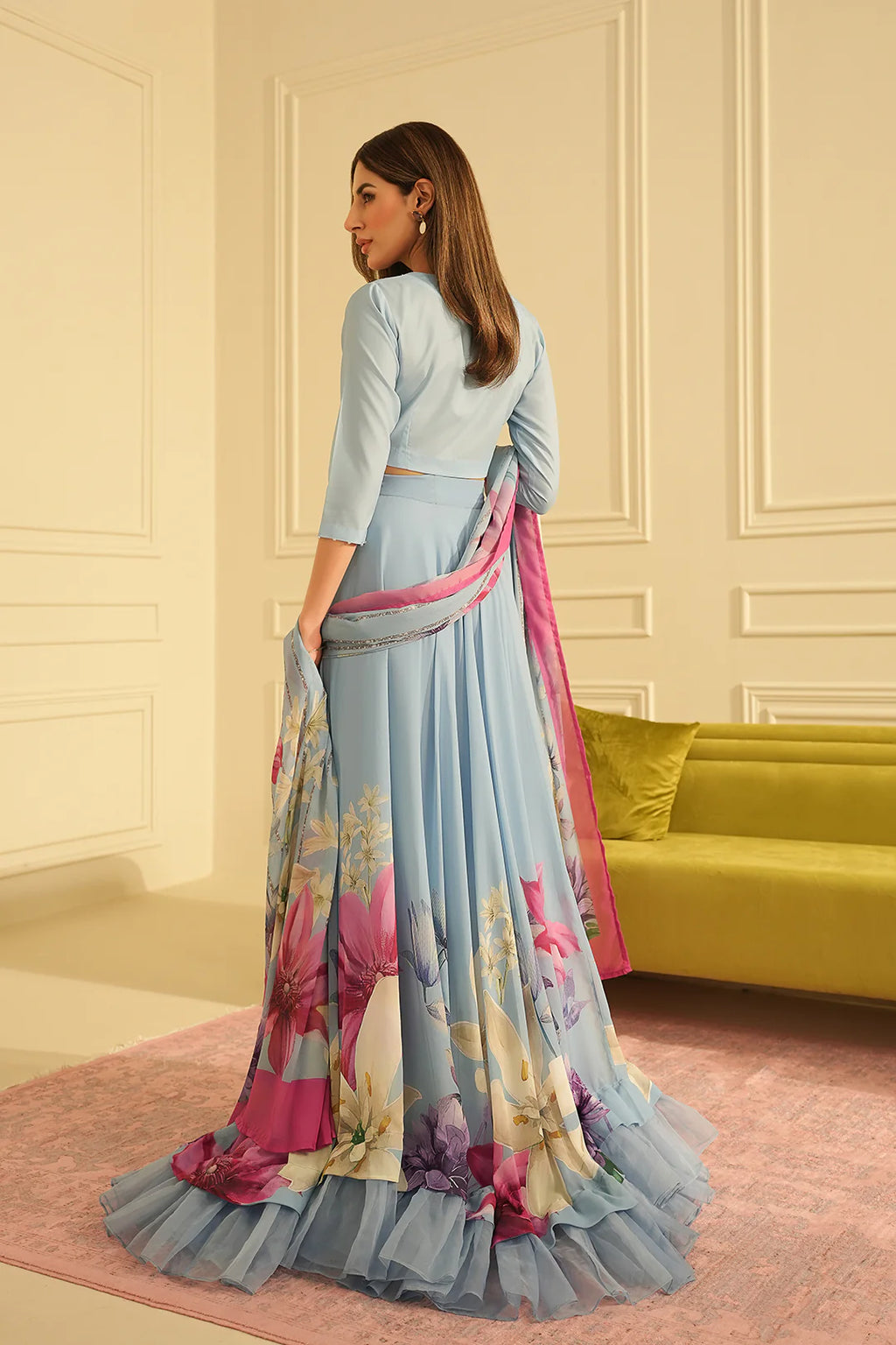 Blue Digital Printed Silk Set | Ready to Wear