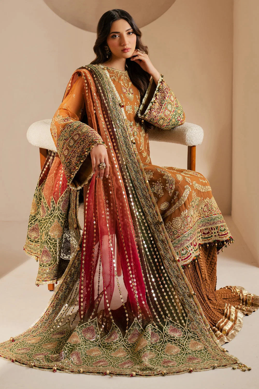 Mustard Embroidered Chiffon Suit | Ready to Wear