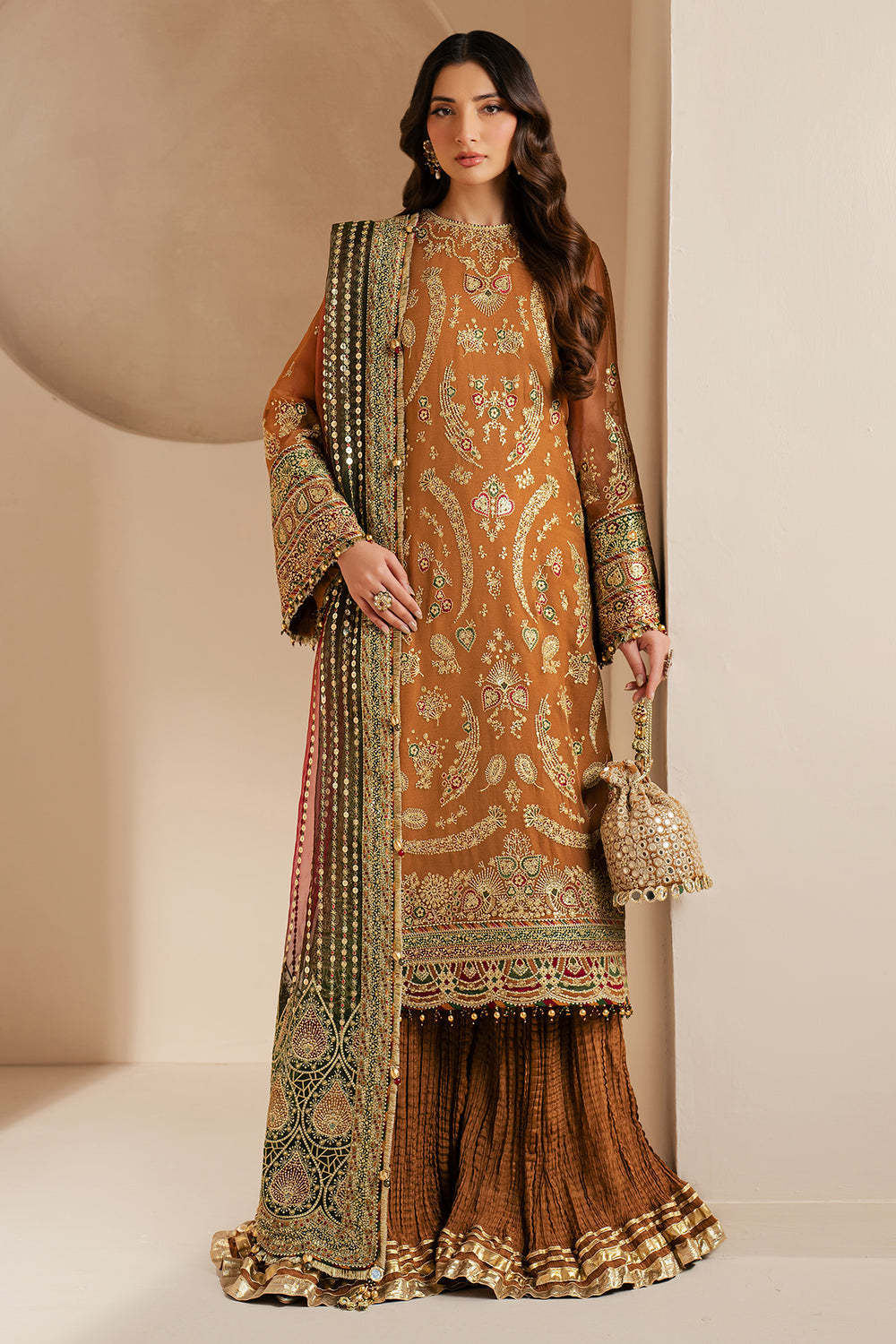 Mustard Embroidered Chiffon Suit | Ready to Wear