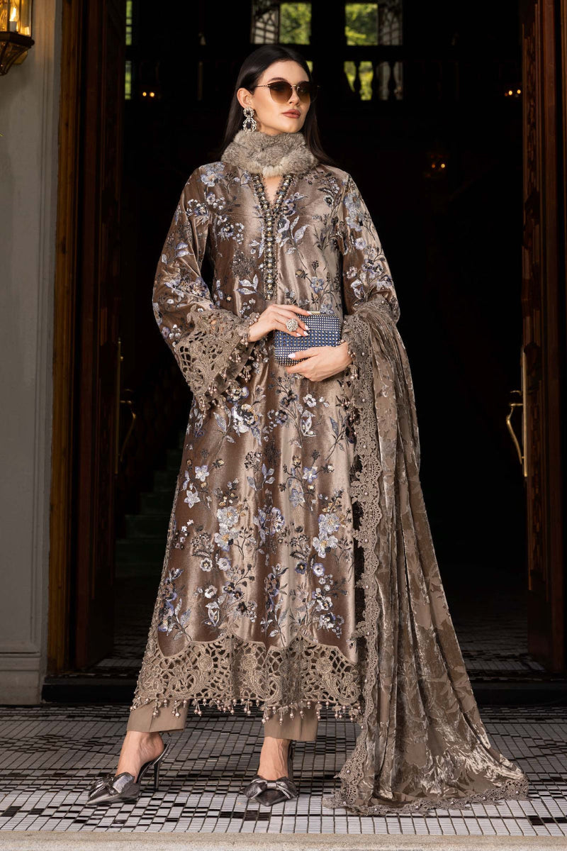 Taupe Micro 9000 Velvet Embroidered Festive Suit  | RTW