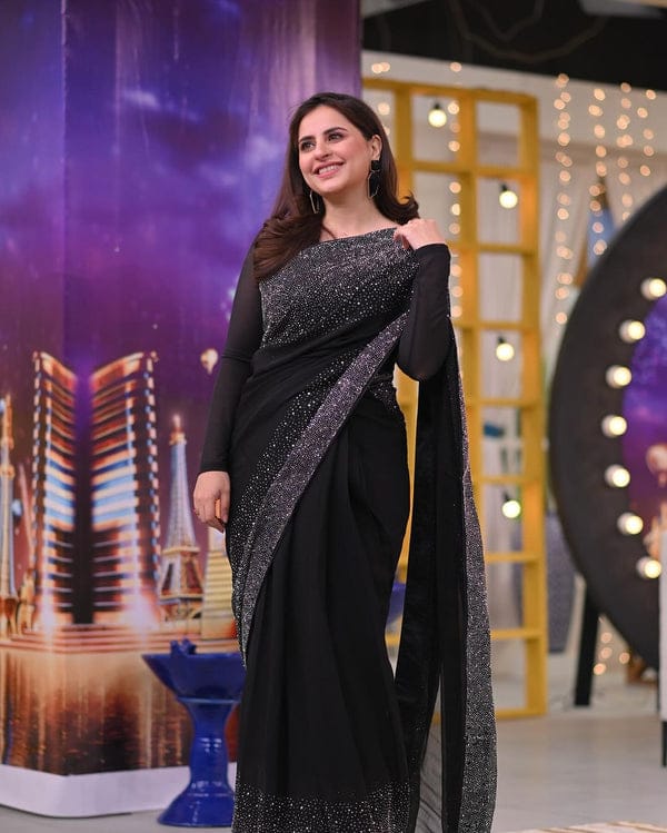 Black Chiffon Ready to Wear Handwork Saree Suit