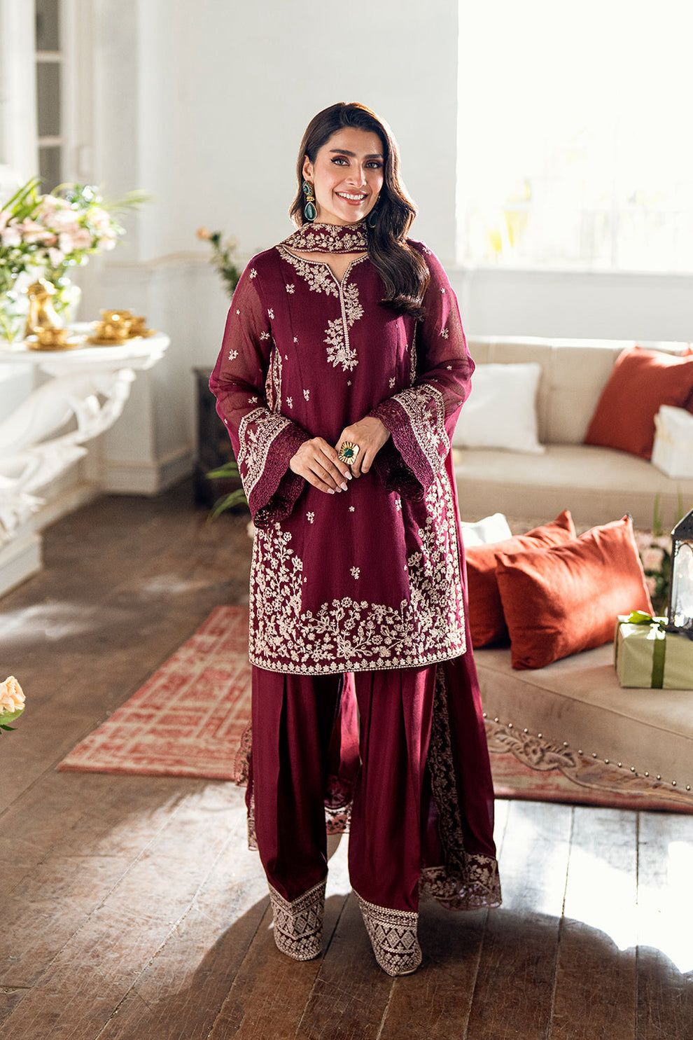 Pure Chiffon Spangle & Cutwork Formal Suit