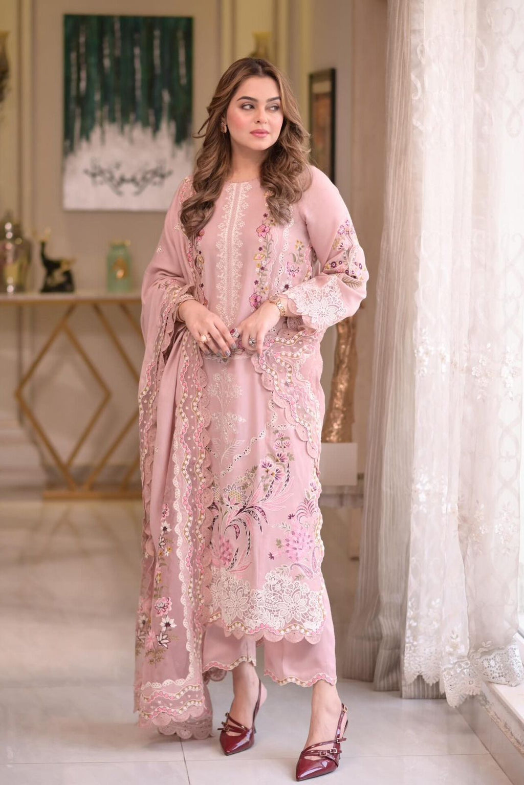 03Pcs Stitched Embroidered Lawn Dress Ready To Wear