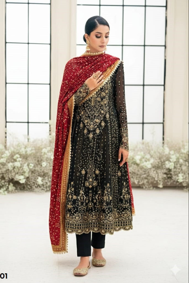 03-Piece Lawn Suit With Heavy Embroidery - Ready To Wear