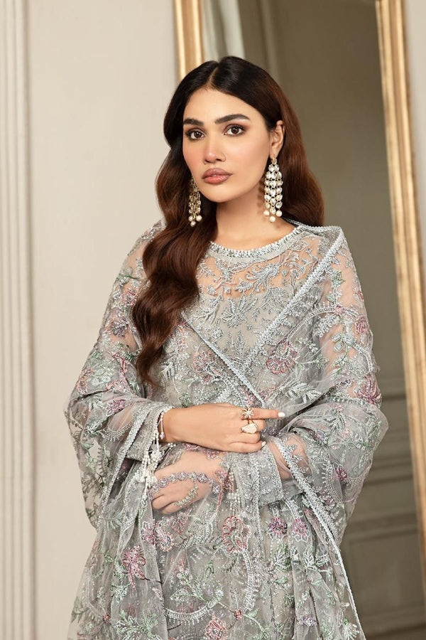 3-Piece Premium Net Ensemble with Silk Trouser