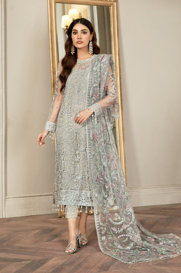 3-Piece Premium Net Ensemble with Silk Trouser