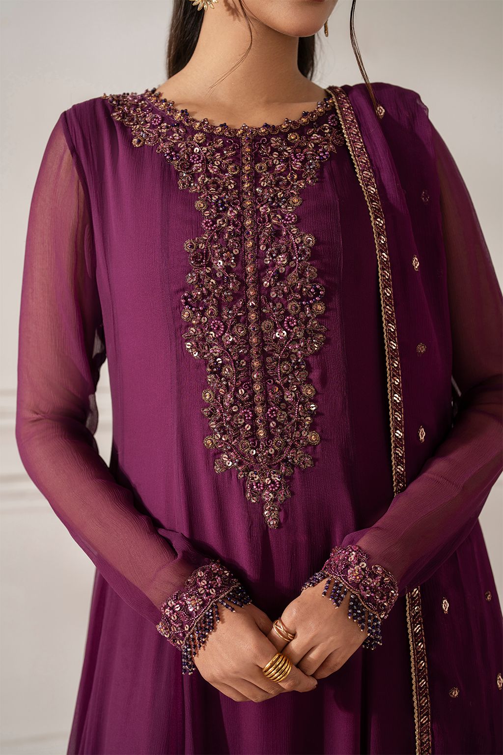 03-Piece Chiffon Suit With Sequence Embroidery - Ready To Wear
