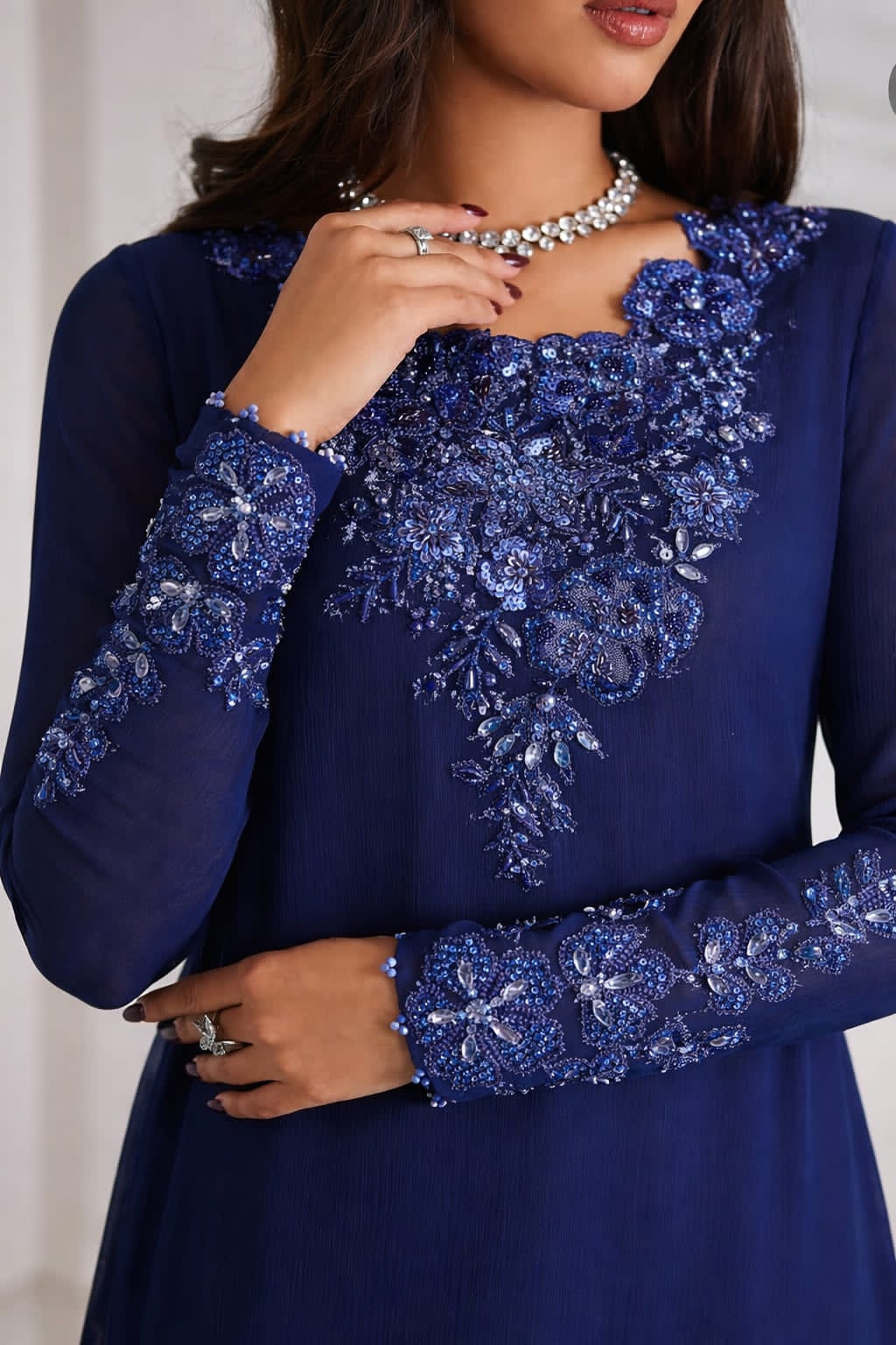 03-Piece Chiffon Suit With Embroidery - Ready To Wear