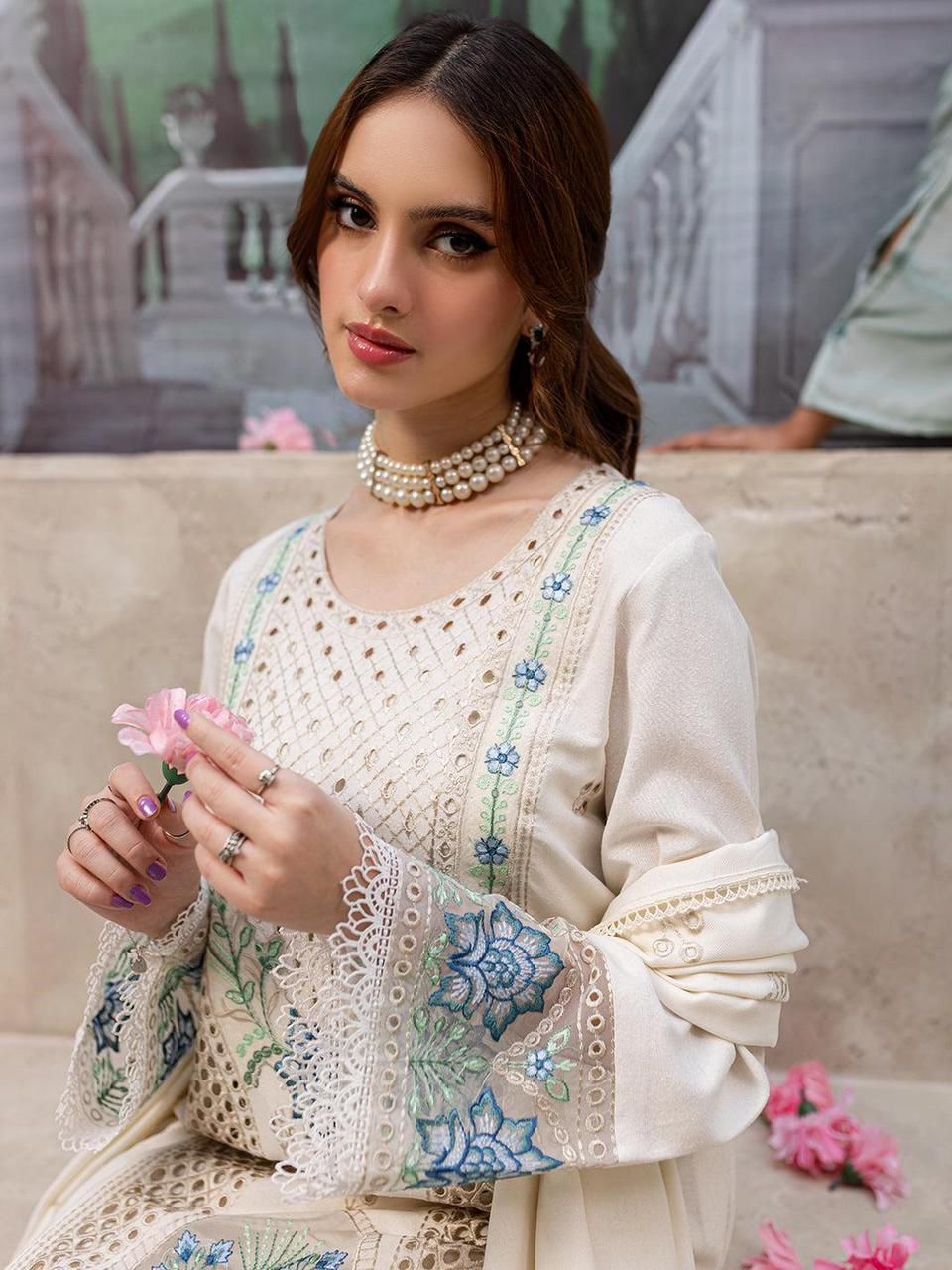 Ivory Azure - Embroidered Lawn Cotton Suit | Ready To Wear