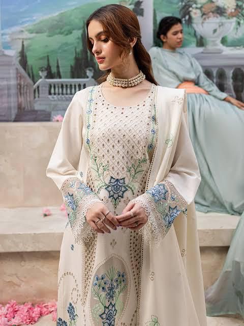 Ivory Azure - Embroidered Lawn Cotton Suit | Ready To Wear