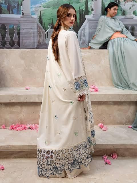 Ivory Azure - Embroidered Lawn Cotton Suit | Ready To Wear
