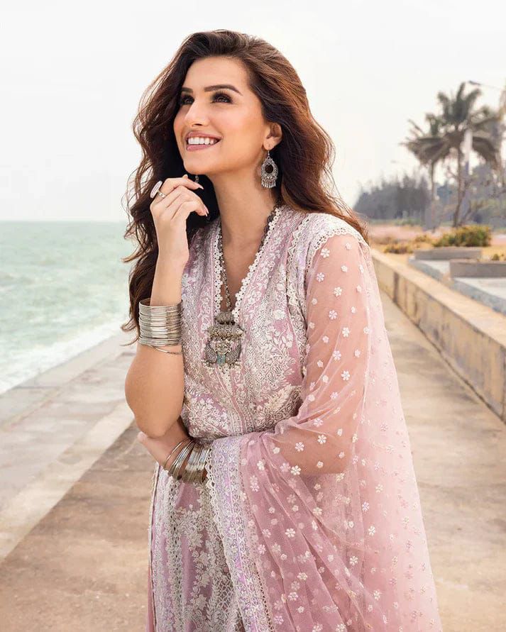 Dusty Pink - Embroidered Lawn Suit With Net Dupatta | Ready To Wear