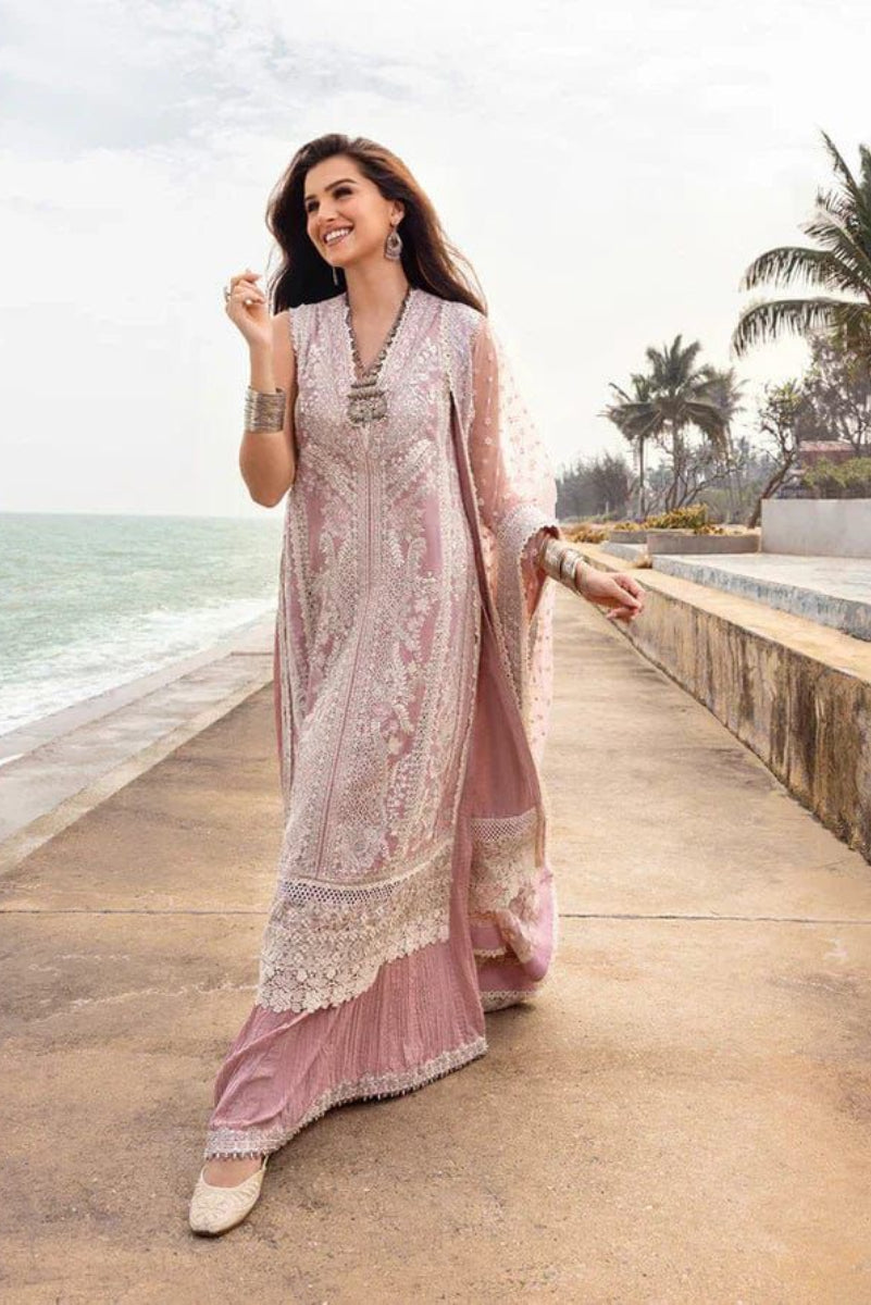 Dusty Pink - Embroidered Lawn Suit With Net Dupatta | Ready To Wear