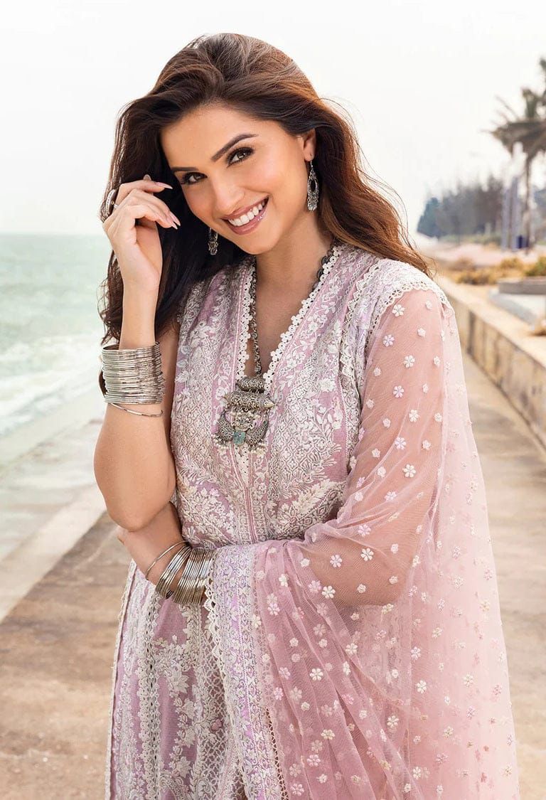 Dusty Pink - Embroidered Lawn Suit With Net Dupatta | Ready To Wear