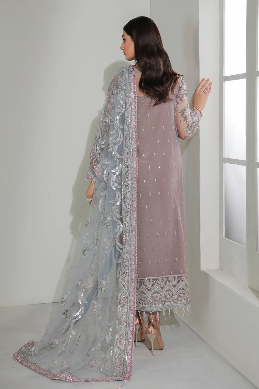 Icy Mauve - Chiffon Suit With Organza Dupatta | Ready To Wear