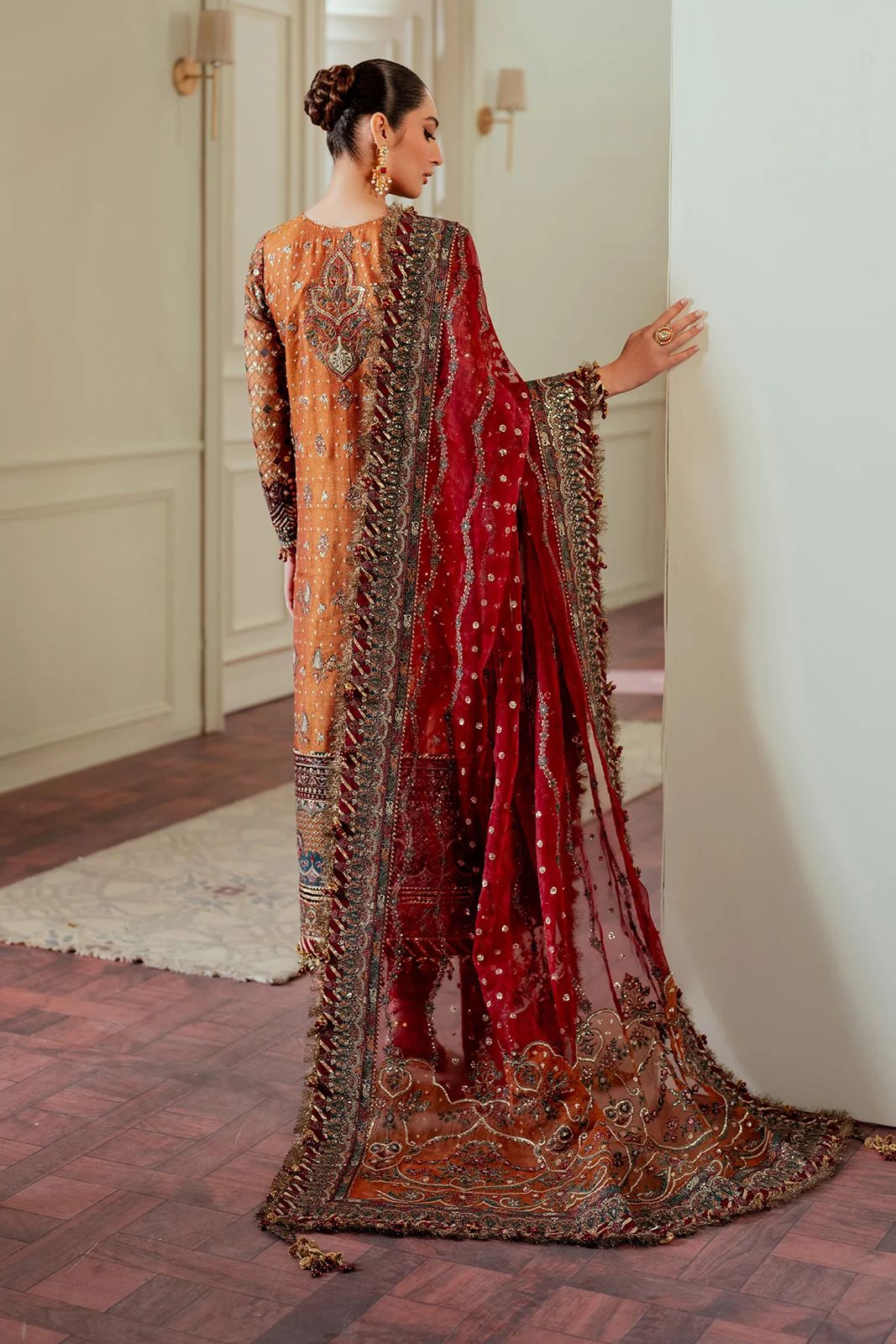 Burnt Ochre - Embroidered Chiffon Suit | Ready To Wear