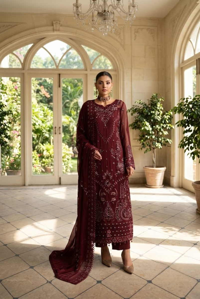 03-Piece Embroidered Chiffon Suit | Ready To Wear