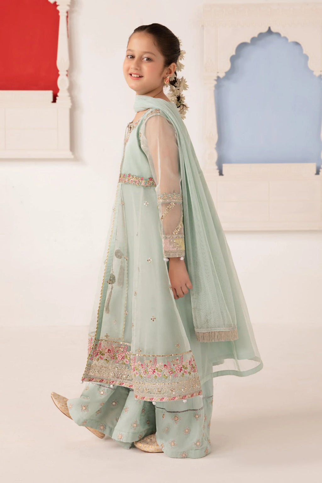 03  Piece Embroidered Chiffon Suit with Embroidered Koti - Ready To Wear