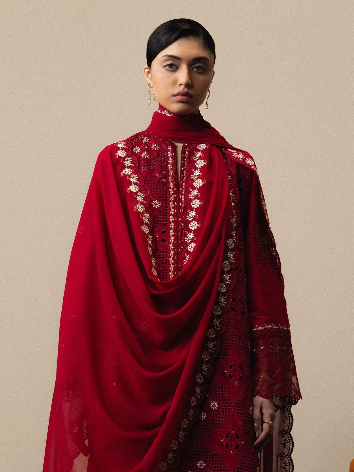 Blood Red - Embroidered Lawn Suit | Ready To Wear
