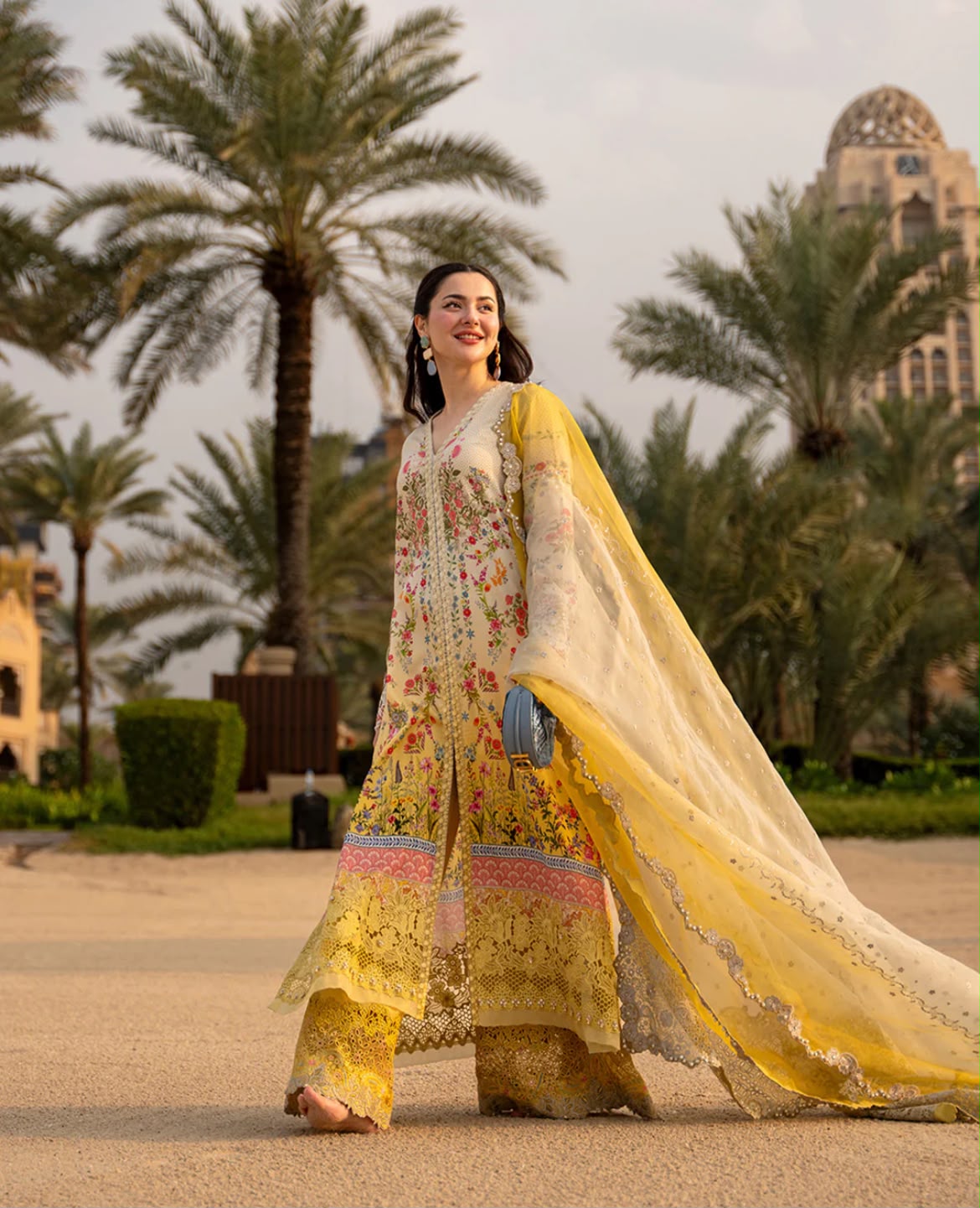 Cream and Yellow Gradient Embroidered Lawn Suit with Organza Dupatta |RTW