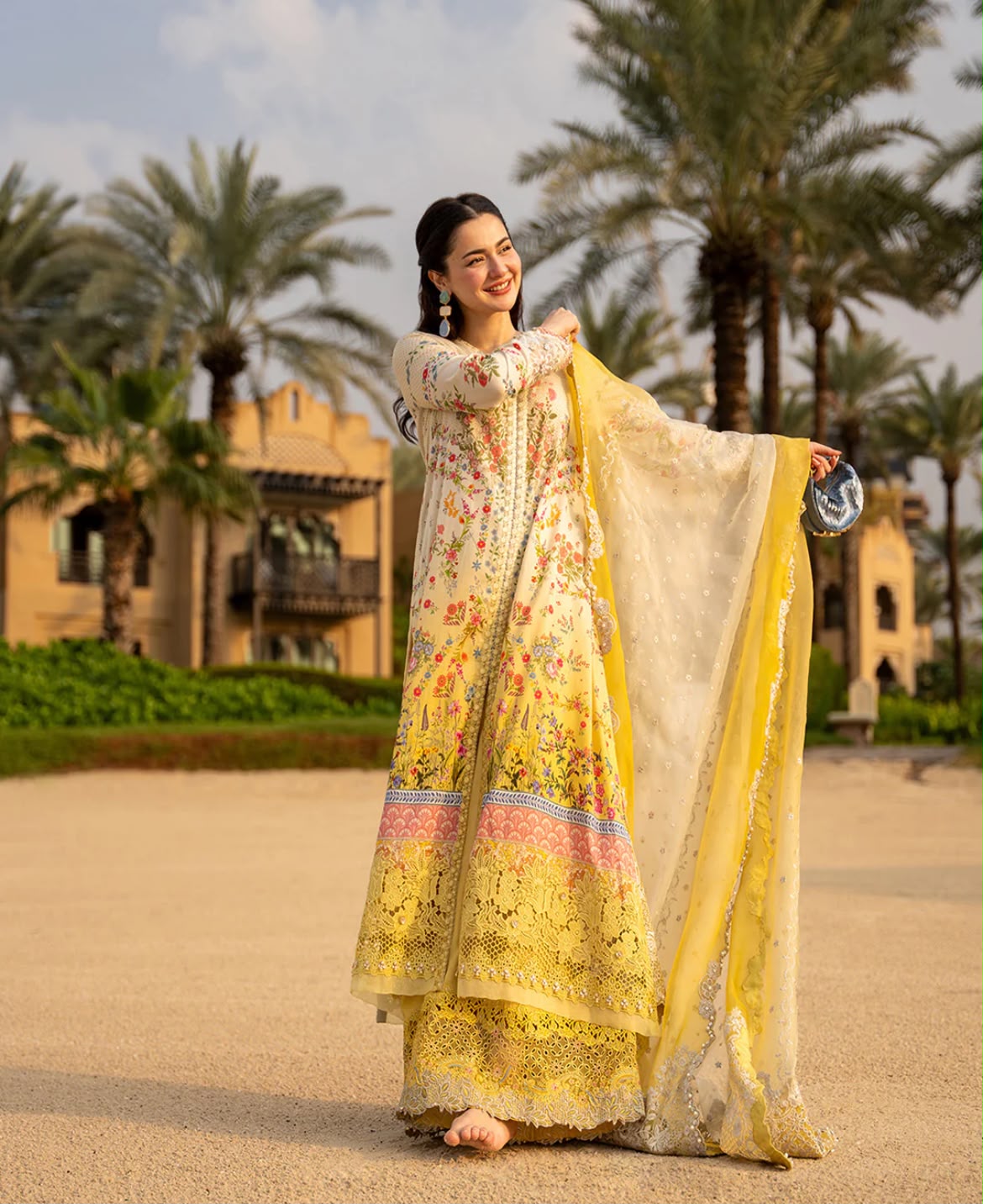Cream and Yellow Gradient Embroidered Lawn Suit with Organza Dupatta |RTW