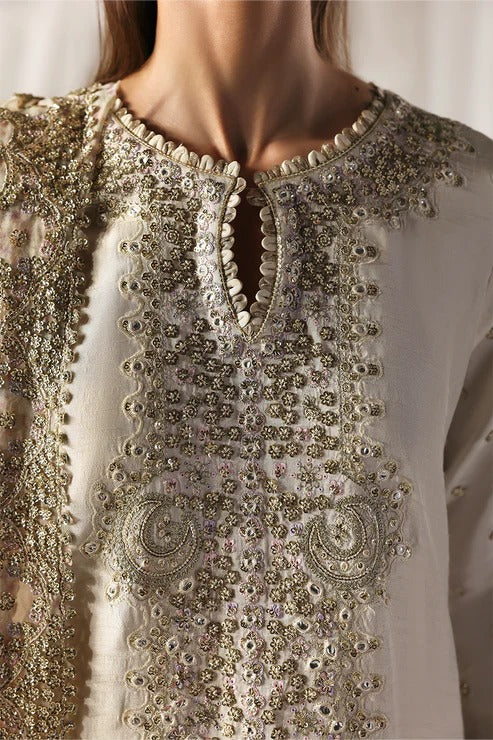 Ivory Foilwork Embroidered Lawn Suit |Ready to Wear