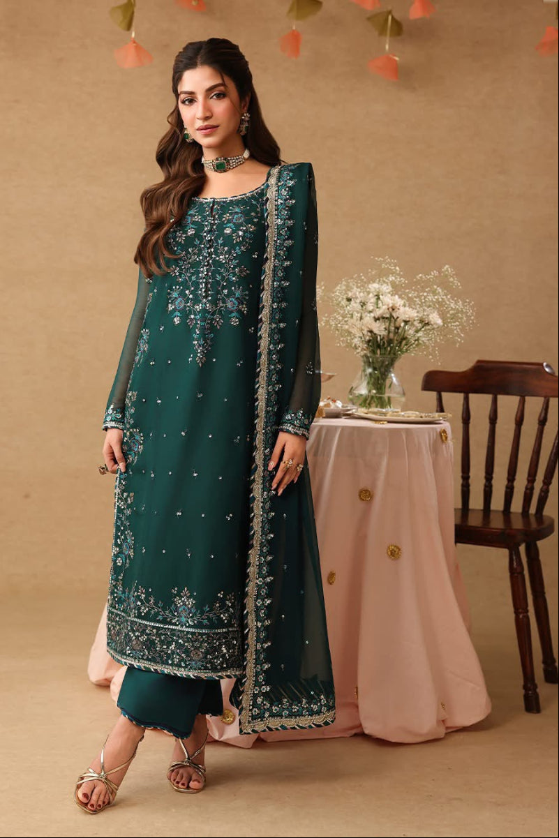 Heavy Embroidered Chiffon Festive Suit with Pearl Work | RTW