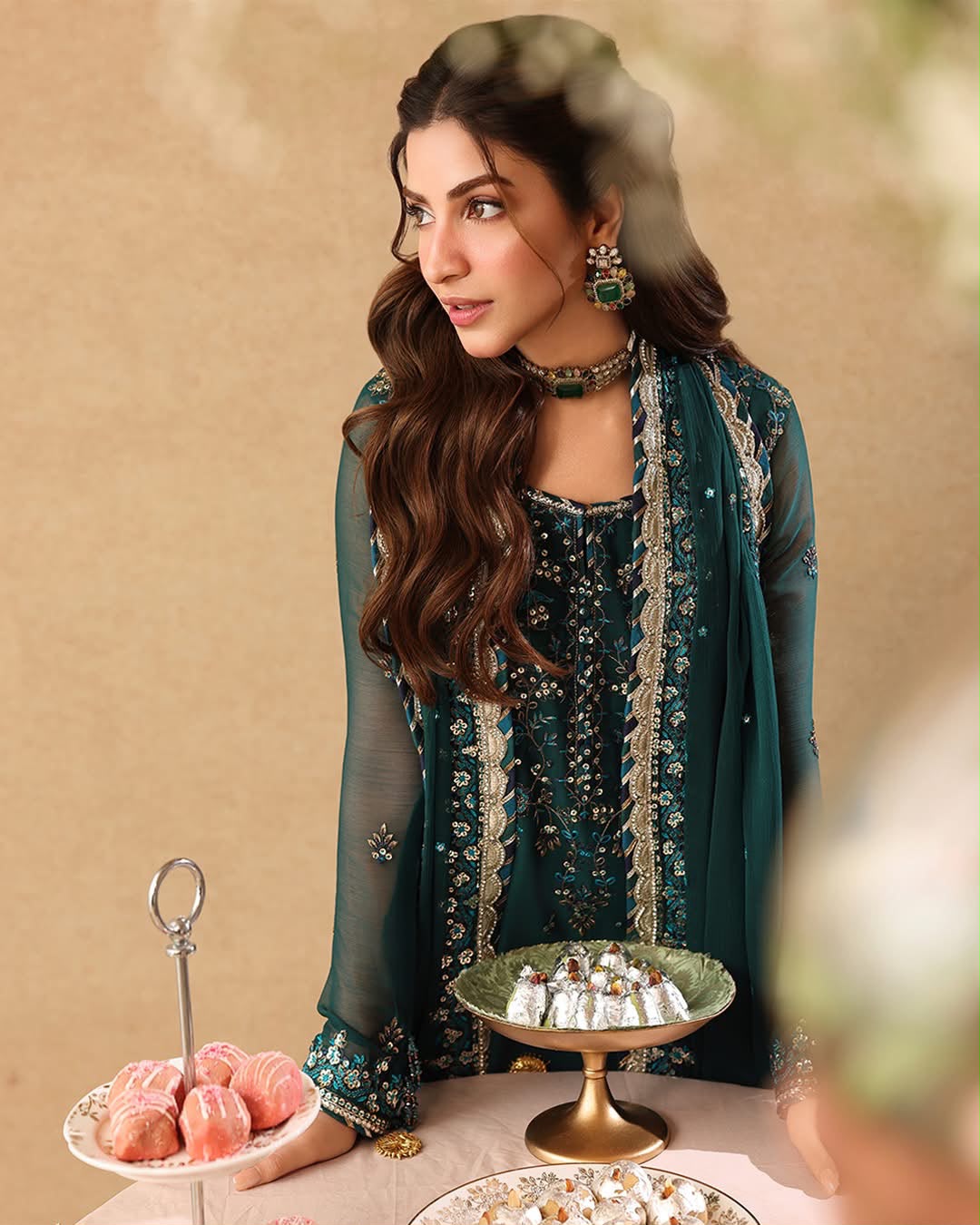 Heavy Embroidered Chiffon Festive Suit with Pearl Work | RTW