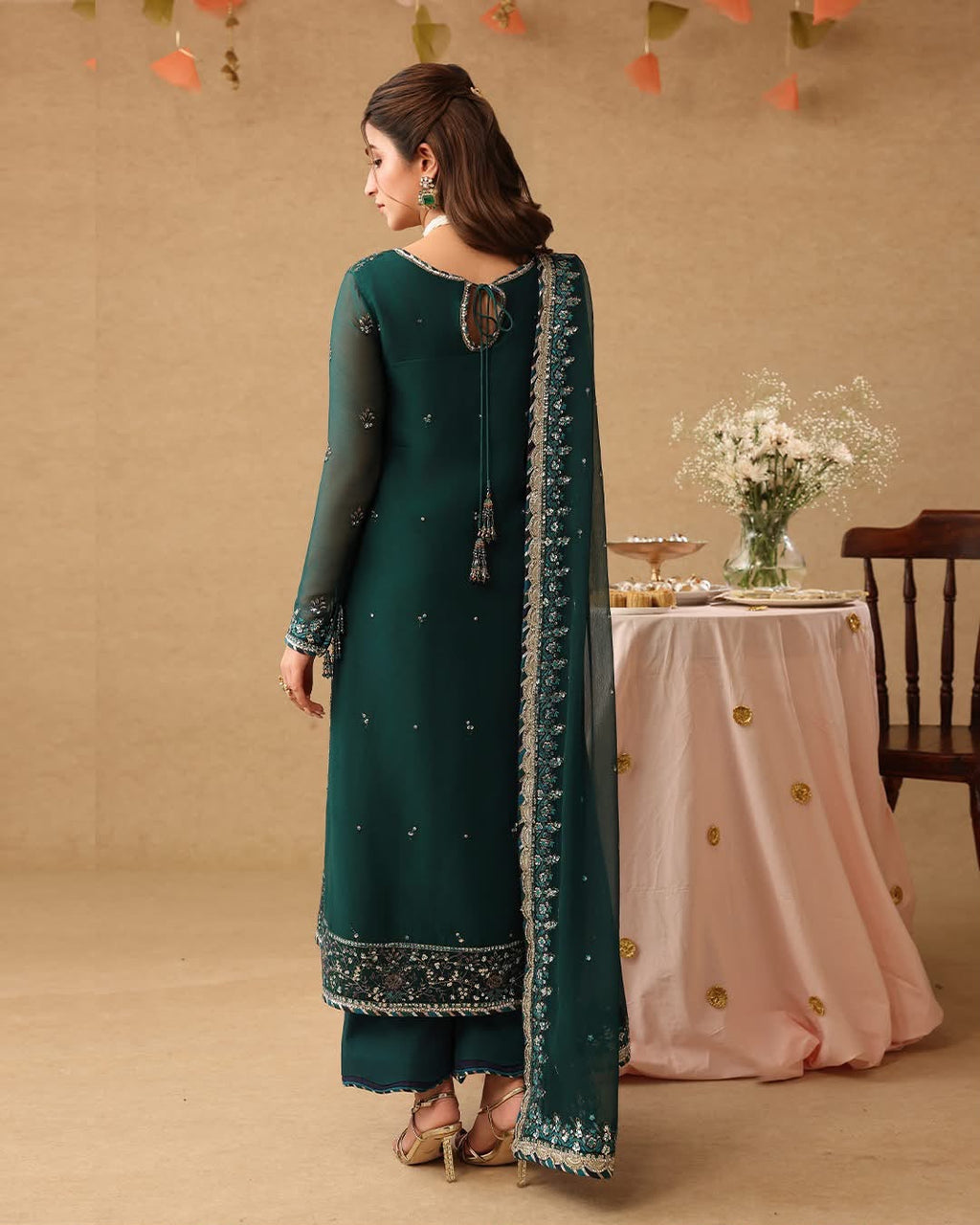 Heavy Embroidered Chiffon Festive Suit with Pearl Work | RTW