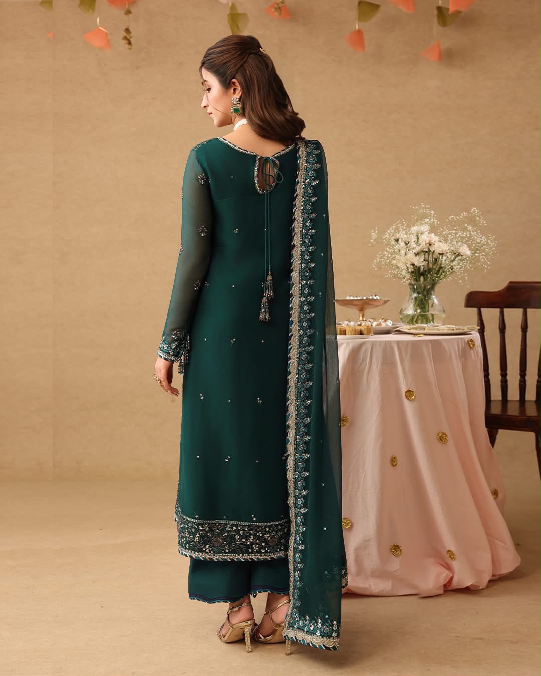 Heavy Embroidered Chiffon Festive Suit with Pearl Work | RTW