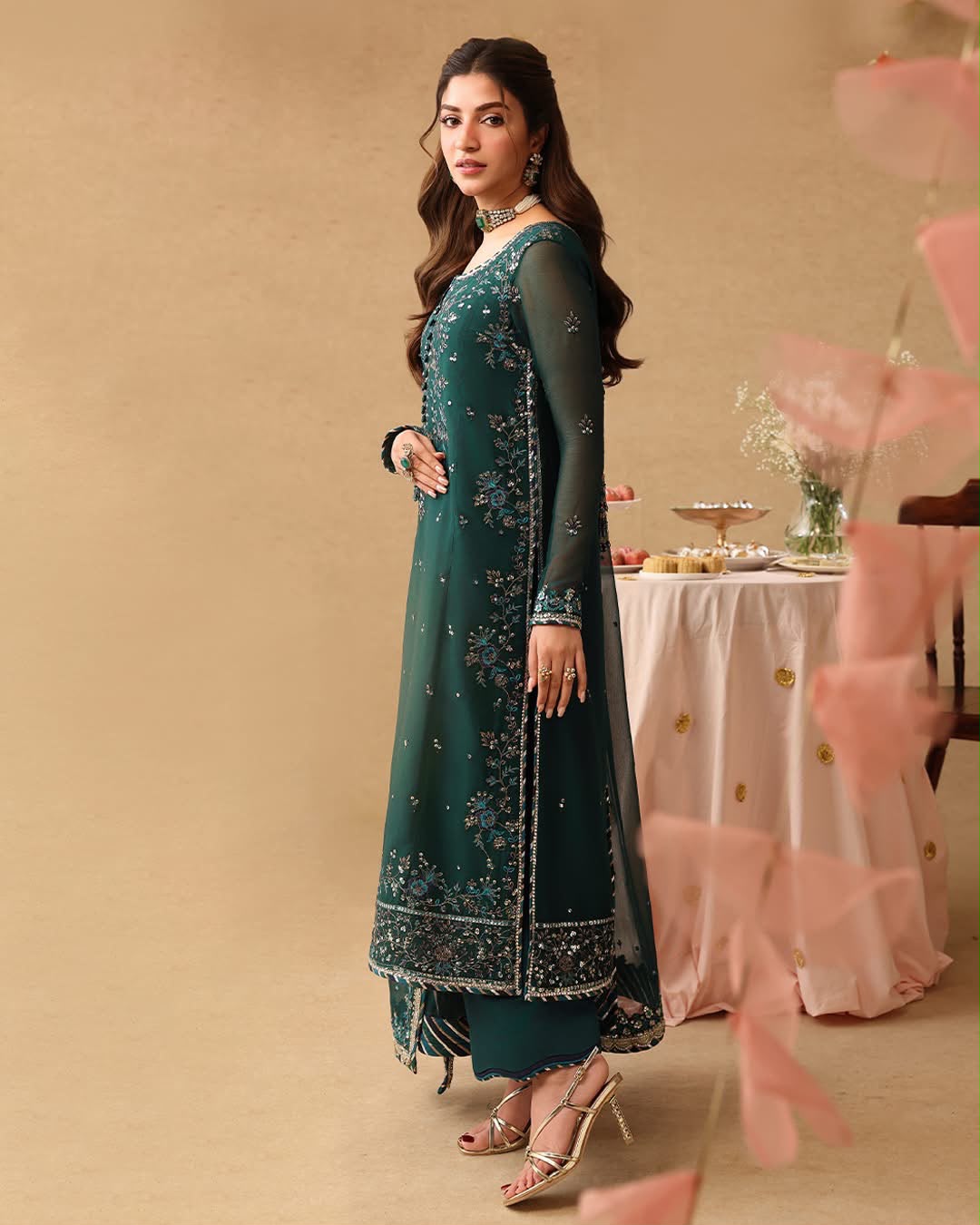 Heavy Embroidered Chiffon Festive Suit with Pearl Work | RTW