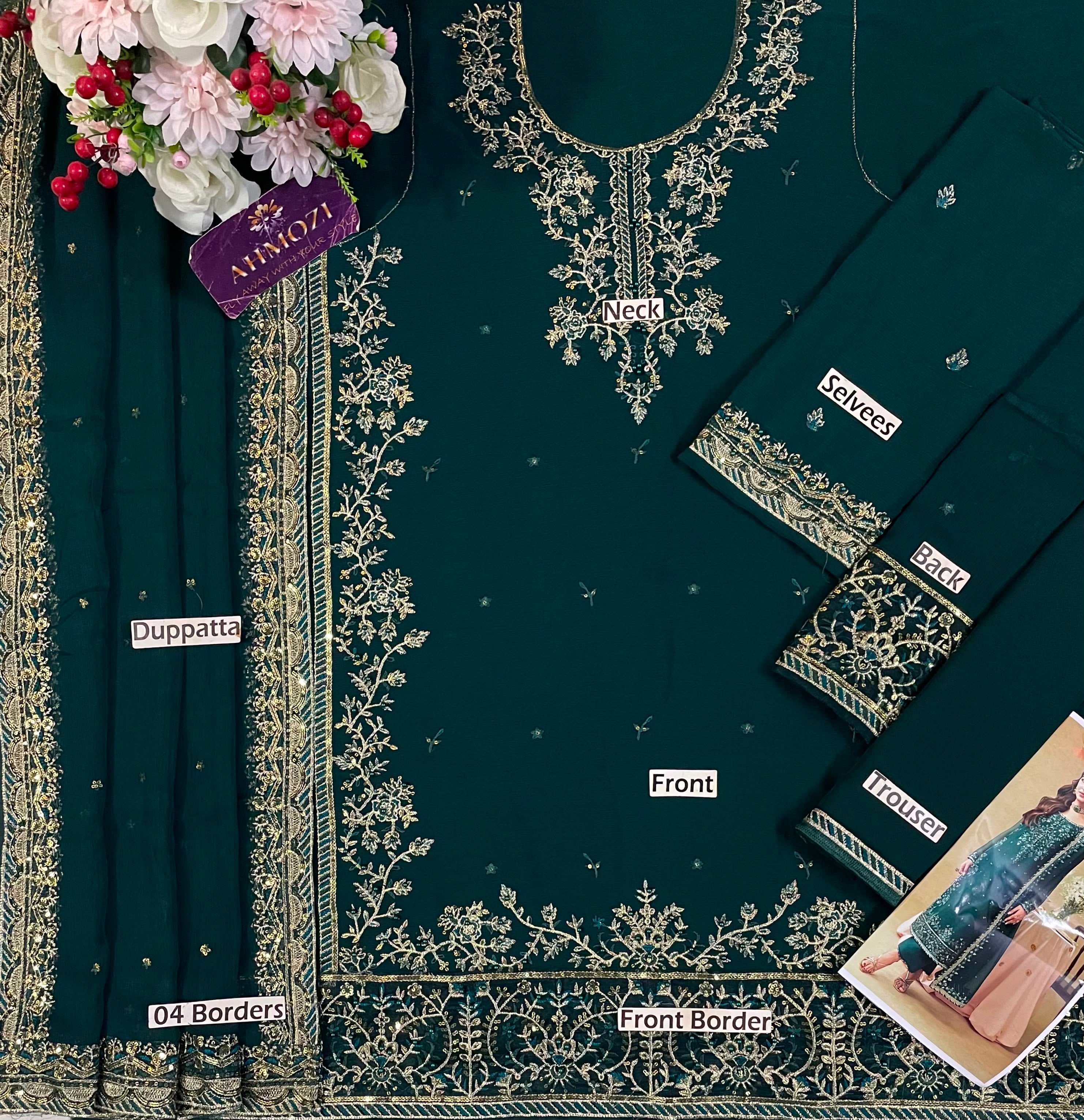 Heavy Embroidered Chiffon Festive Suit with Pearl Work | RTW