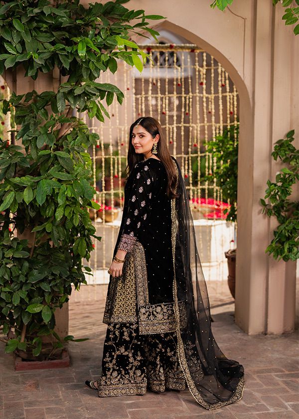 Black Sequin Garara Suit | Stitched 3-Piece Dress