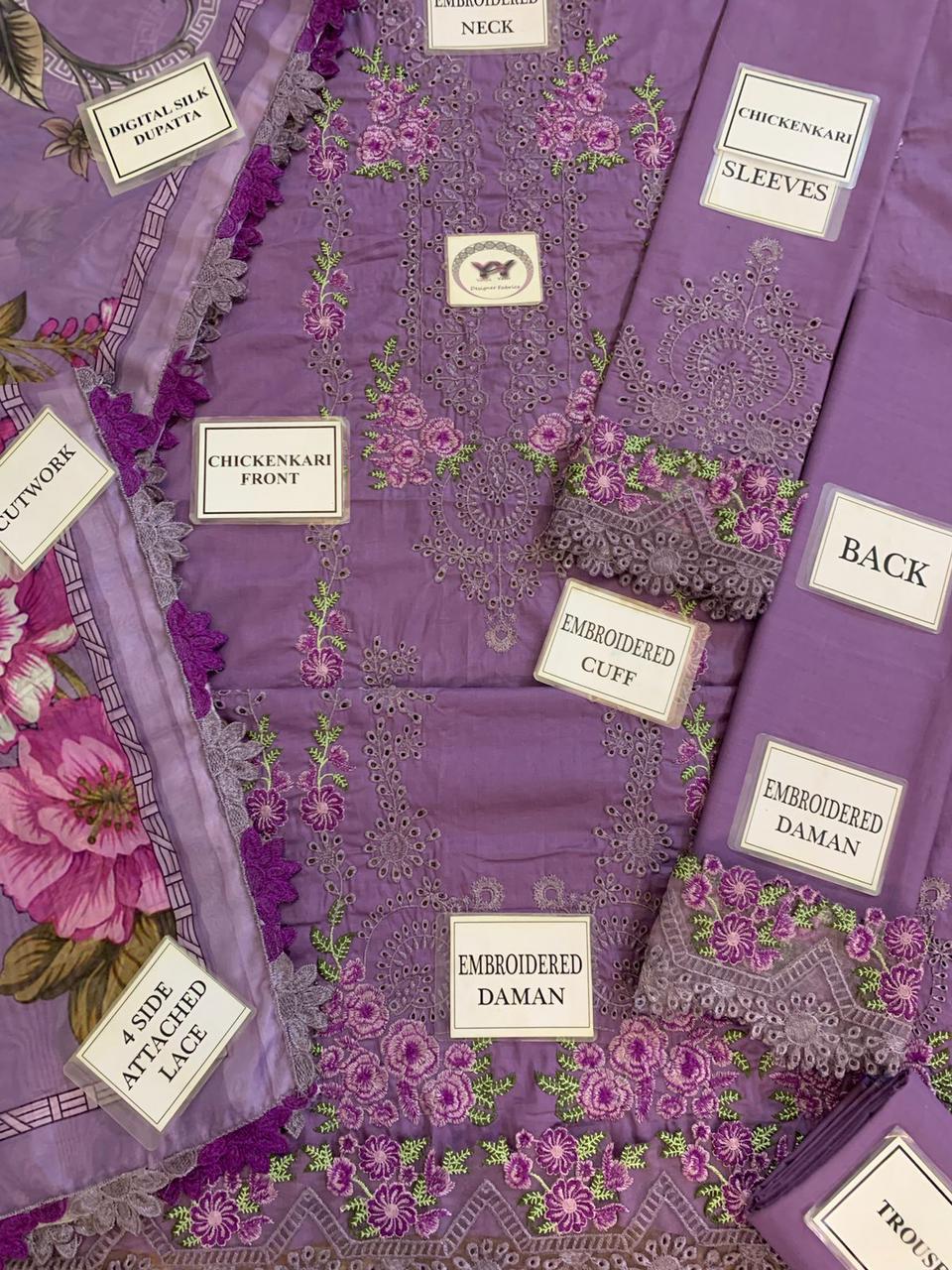 Luxury Mauve Purple Embroidered Cotton Suit with Silk Dupatta | RTW