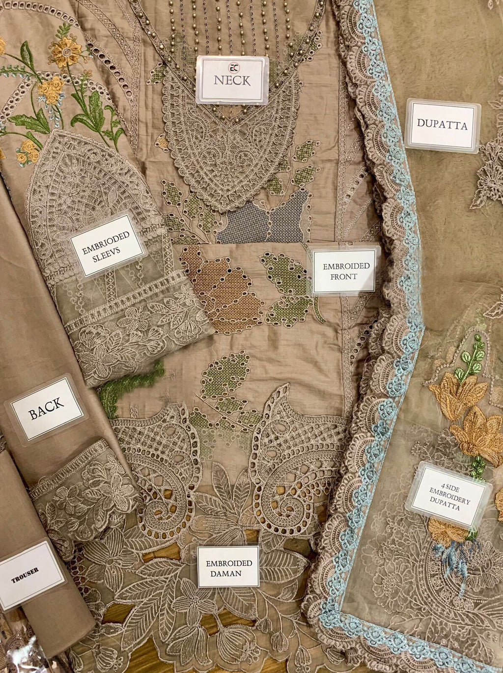 Luxury Mocha Schiffli Embroidered Lawn Suit with Net Dupatta | RTW