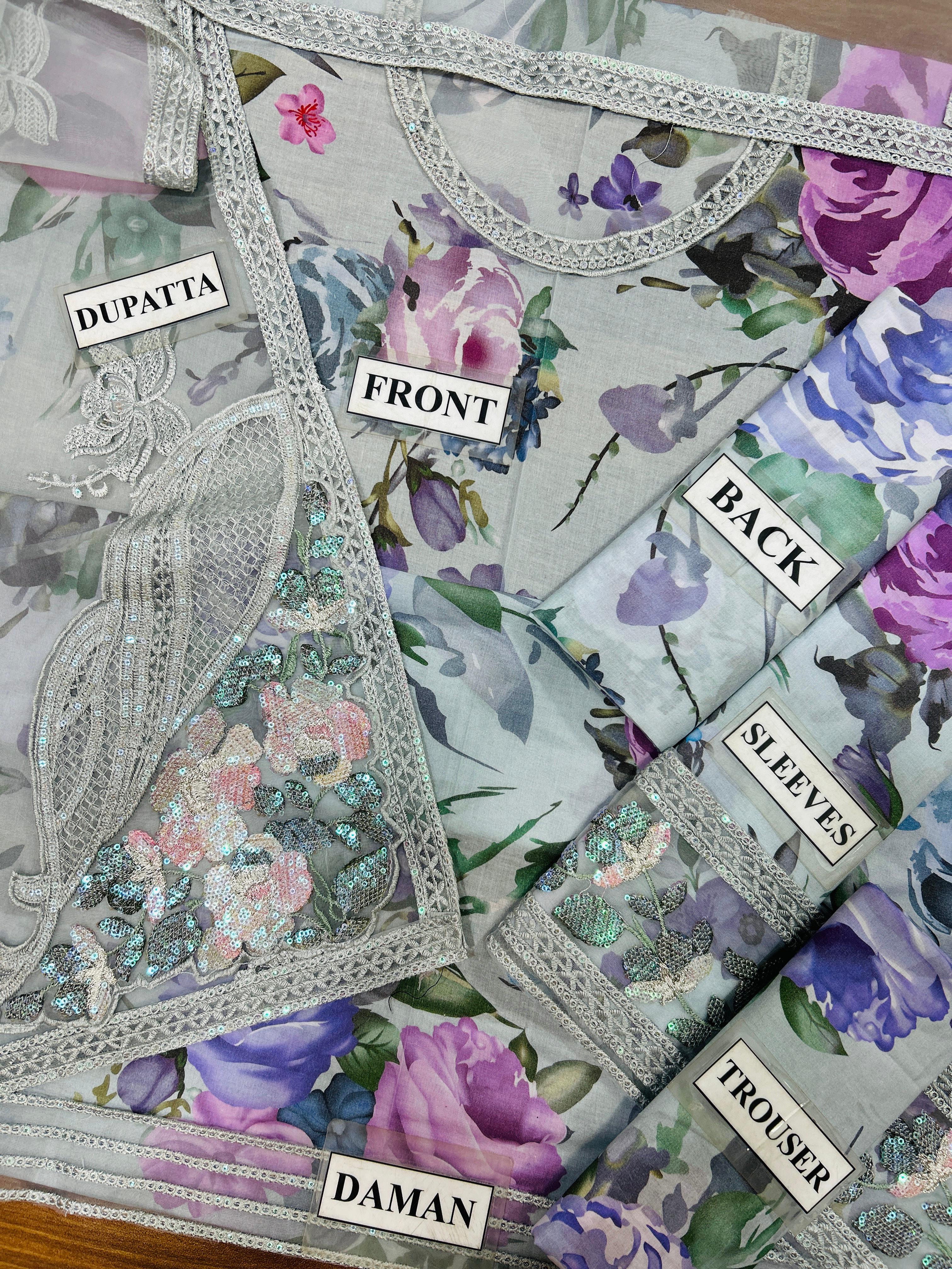 Mint Green Floral Printed Lawn Suit with Organza Dupatta | RTW