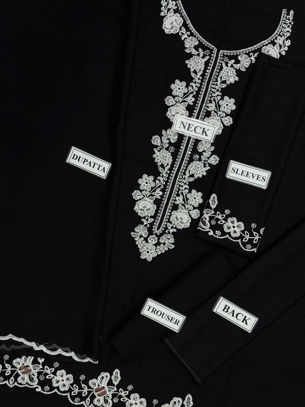 Black Edition Lawn 2026 | Chikan Kari Embroidered Black 2-Piece Unstitched Suit | Chiffon Dupatta