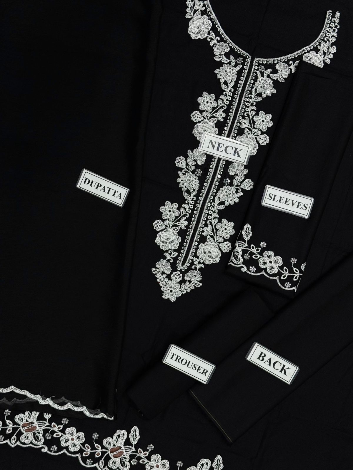 Black Edition Lawn 2026 | Chikan Kari Embroidered Black 2-Piece Unstitched Suit | Chiffon Dupatta