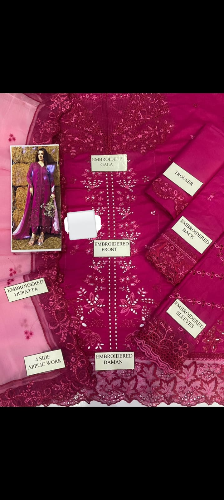 Luxury Cotton Lawn 2026 | Heavy Chicken Kari Embroidered Magenta 3-Piece Unstitched Suit | Contrast Chiffon Dupatta