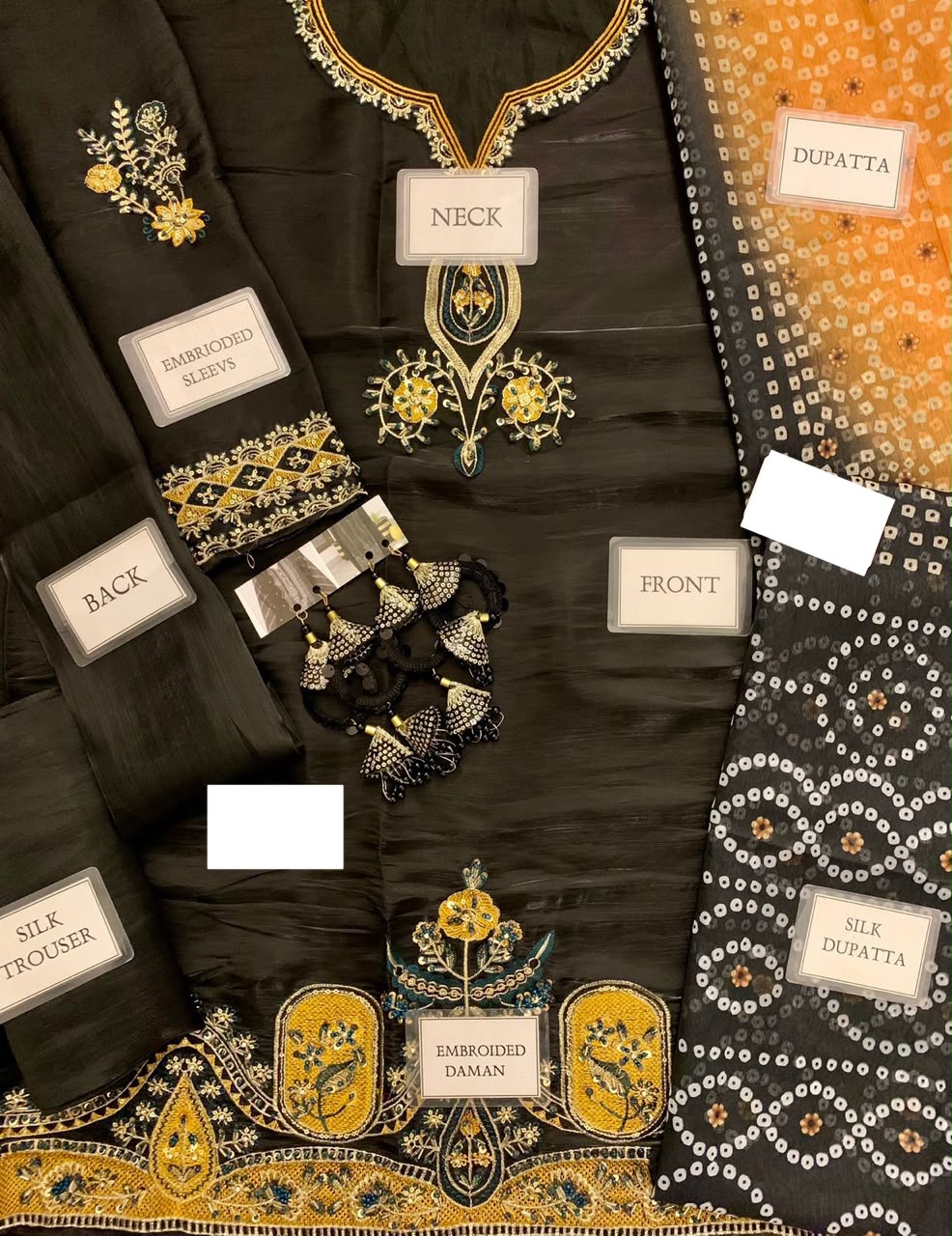 Heavy Embroidered Lava Silk 3-Piece Suit | Adda Work with Digital Churi Printed Dupatta &amp; Hanging Latkans