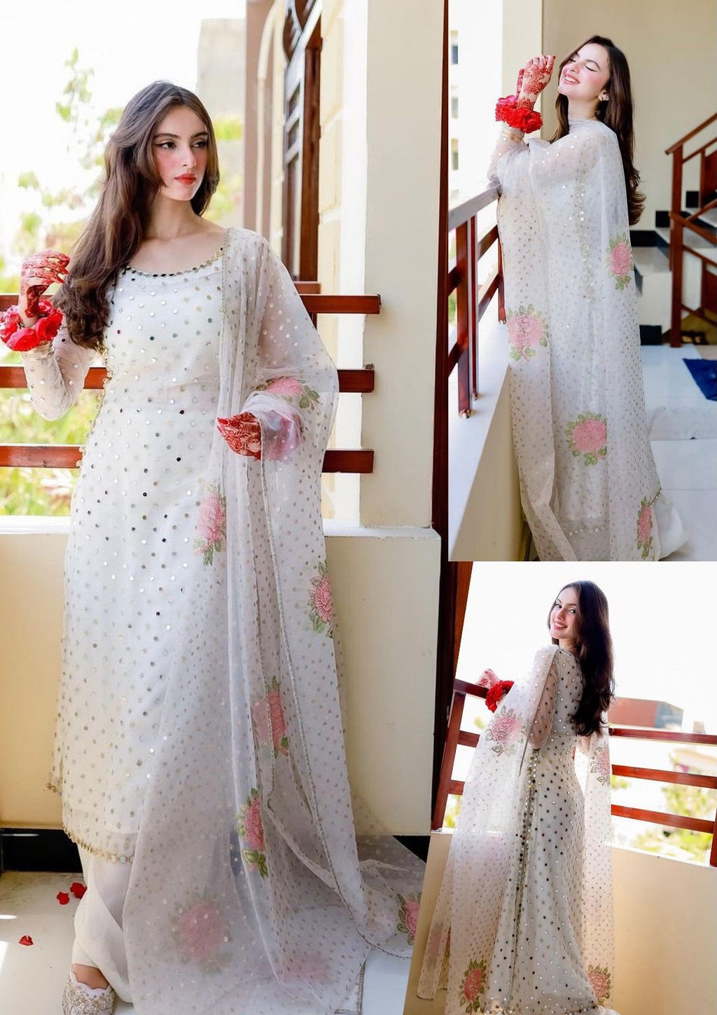 Heavy Embroidered White Chiffon 3-Piece Suit | 9MM Sequin Work with Floral Embroidered Dupatta