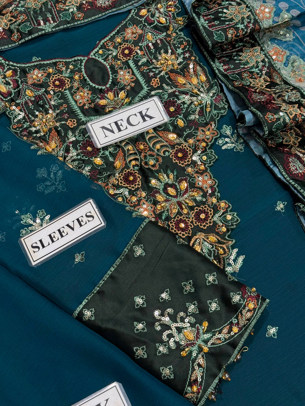 Luxury Embroidered Chiffon 3-Piece Formal Suit with Silk Dupatta | RTW