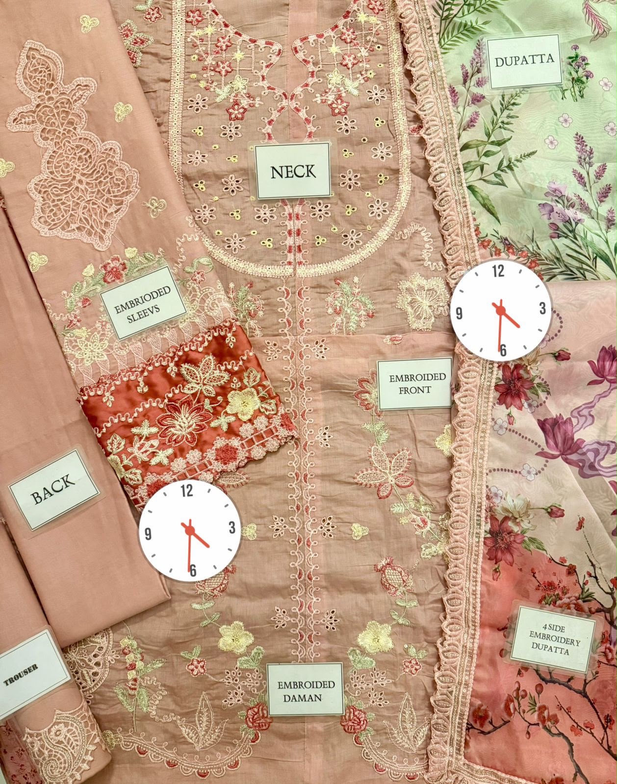Heavy Embroidered Pink Lawn 3-Piece Suit | Schiffli &amp; Spangle Work with Digital Printed Silk Dupatta