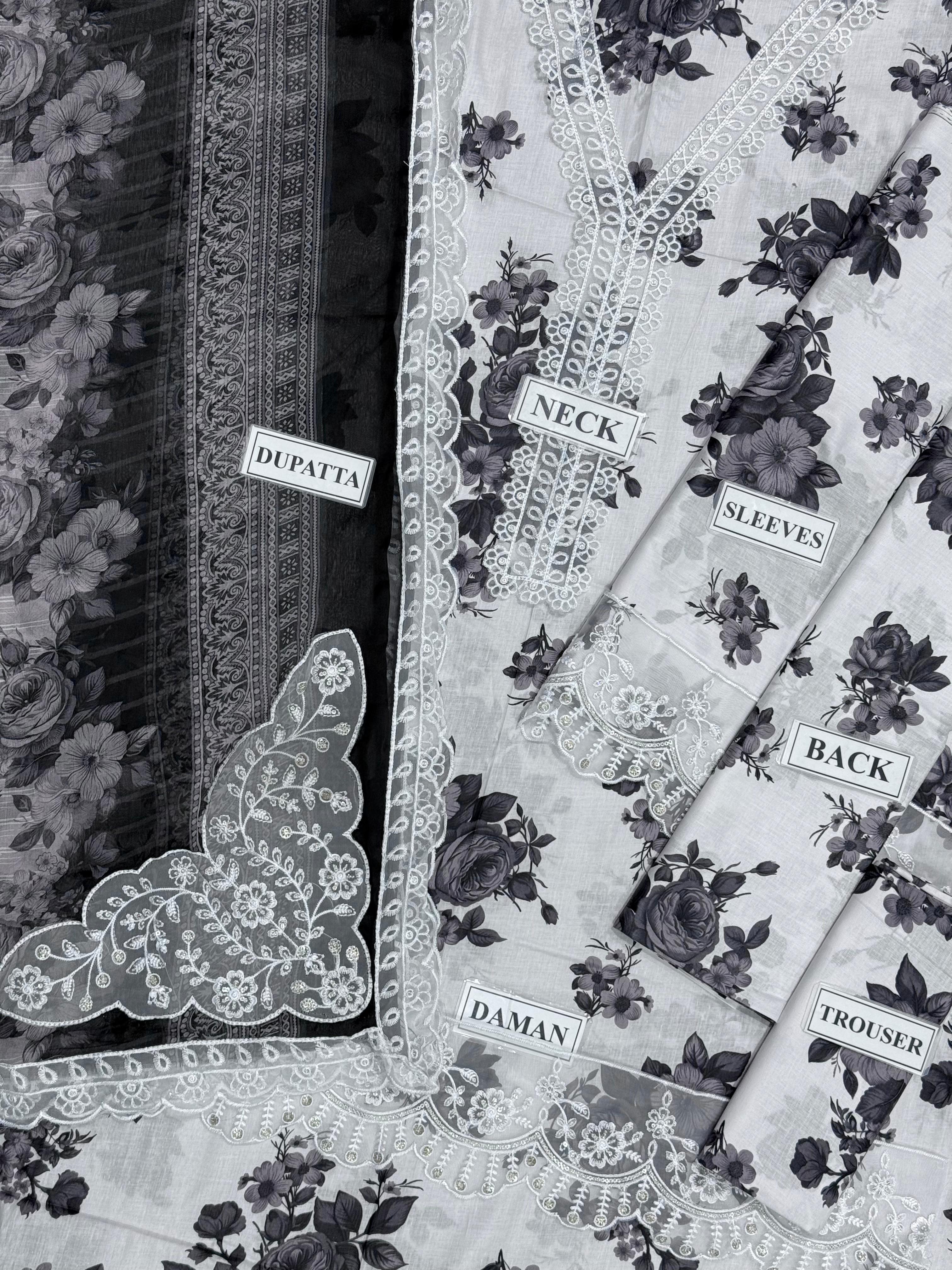 Gracia Collection Black and White Floral Lawn Suit | Ready To Wear