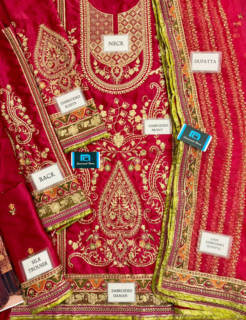 Luxury Hot Pink Charmeuse Silk Embroidered Suit with Flapper | RTW