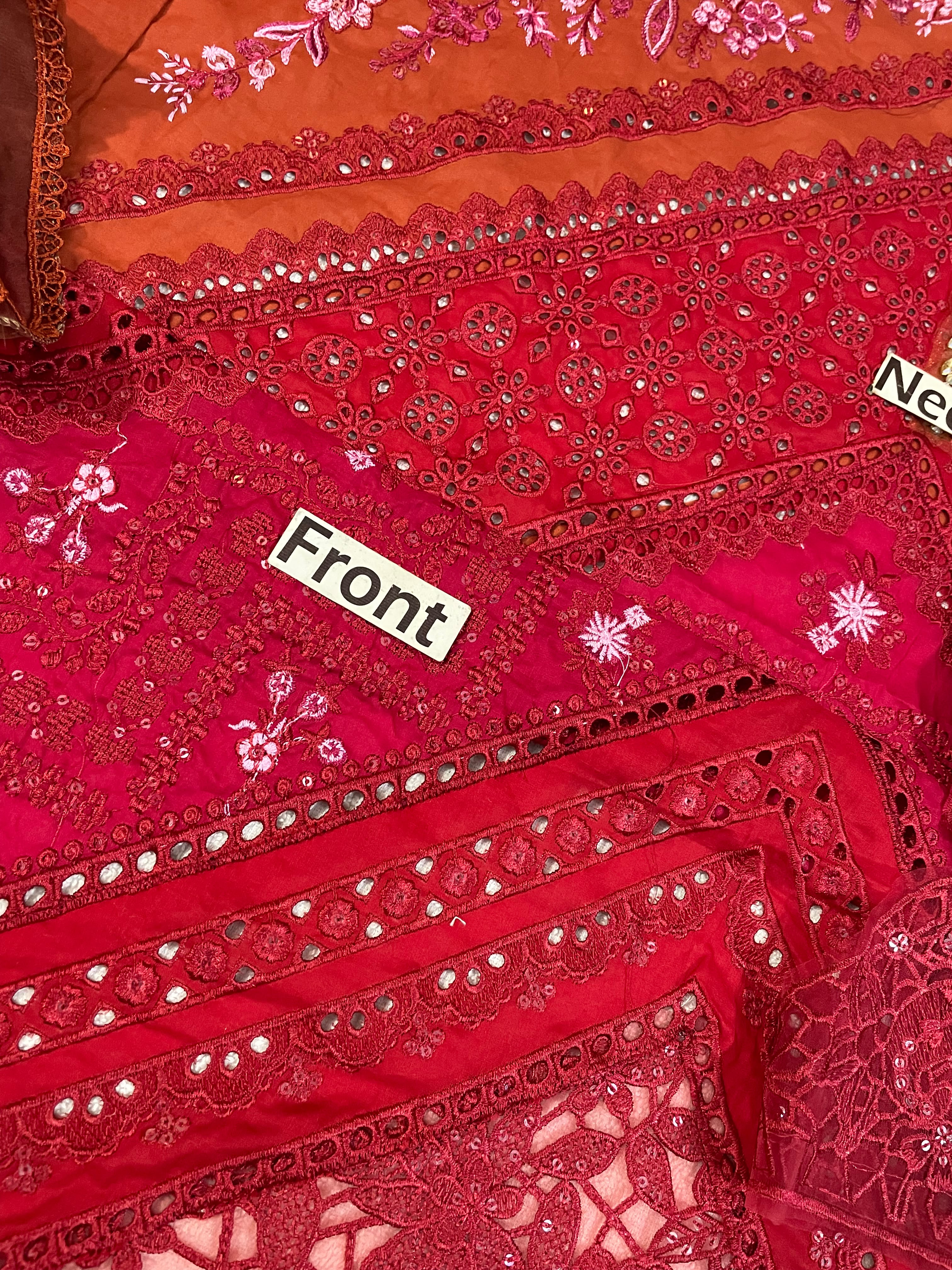 Rust Red Embroidered Chikankari Lawn Suit |Ready to Wear