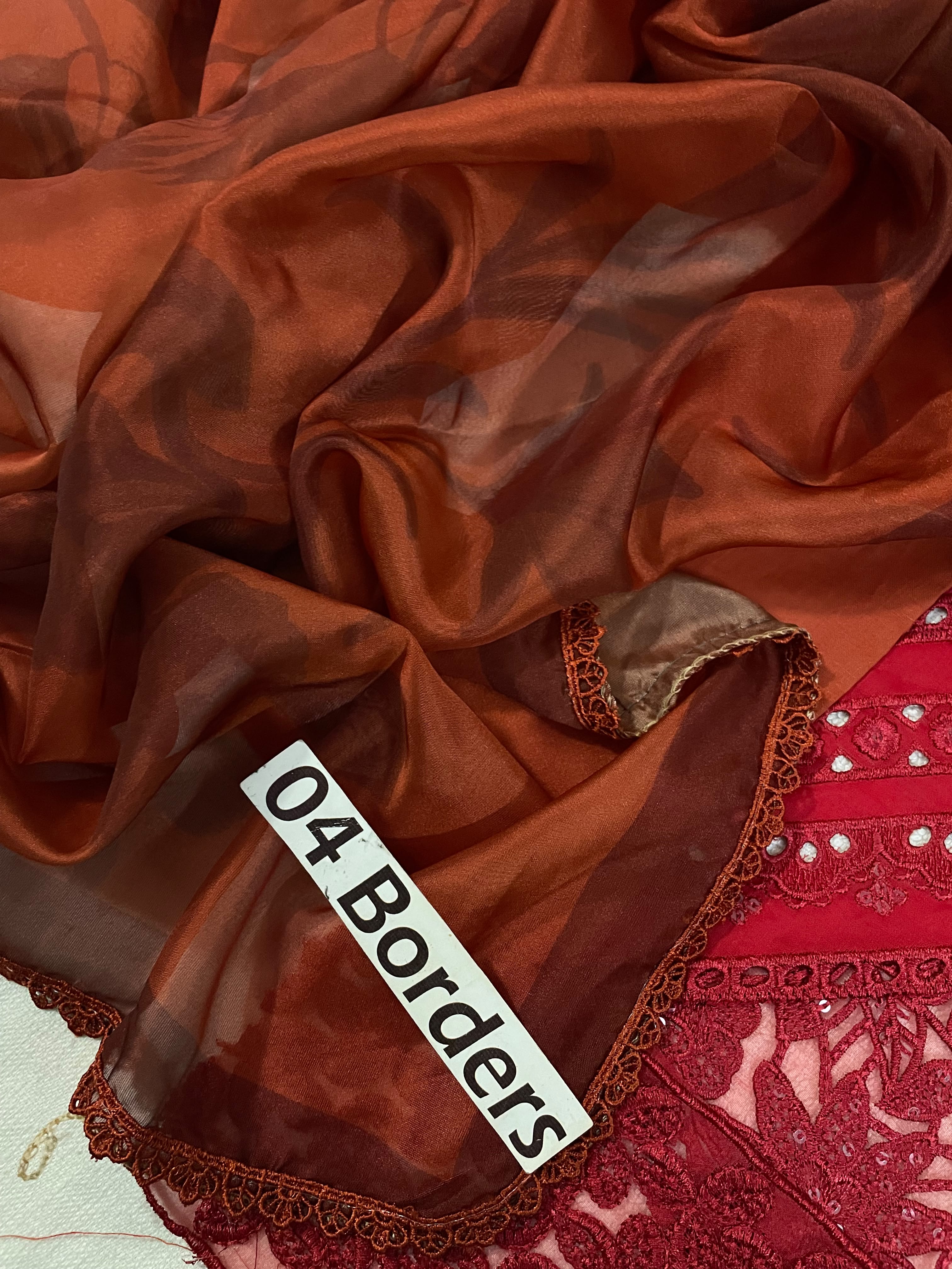 Rust Red Embroidered Chikankari Lawn Suit |Ready to Wear